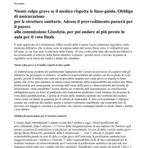 Sanità niente sanzioni ai medici se rispettano le linee guida