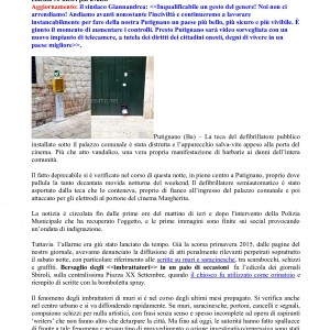 Putignano di Bari - atto vandalico al DAE